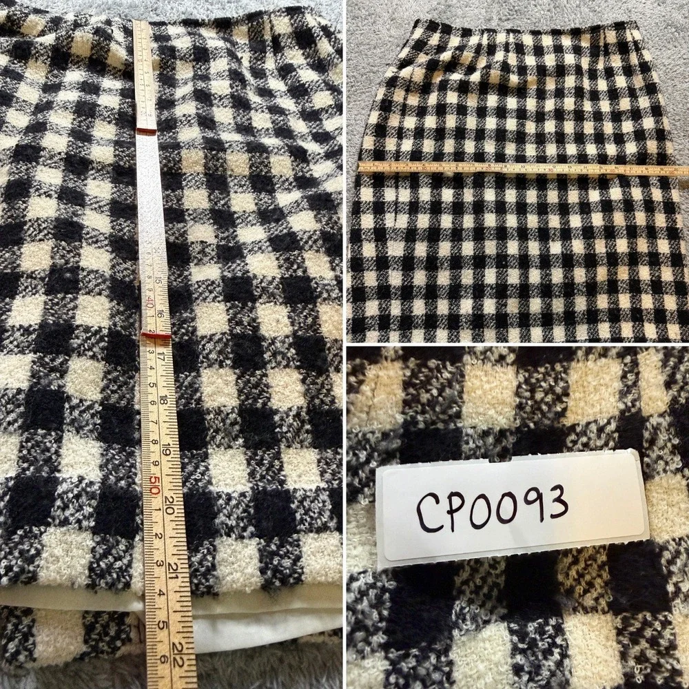 Doncaster Womens Checkered Pencil Skirt 12 Black Cream Textured Lined